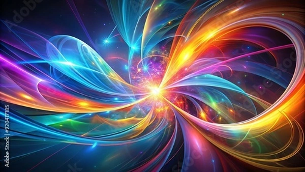 Fototapeta Vibrant multicolored swooshes and curves dynamically intersect, forming a stylized abstract shape, conveying energy, movement, and modern technology in a futuristic digital graphic design.