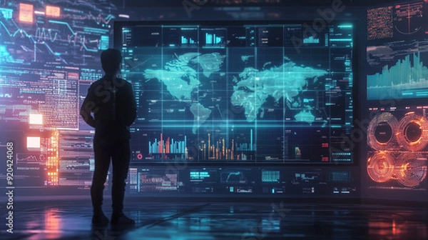 Fototapeta Futuristic AI-Driven Financial Analytics Platform Forecasting Global Market Trends