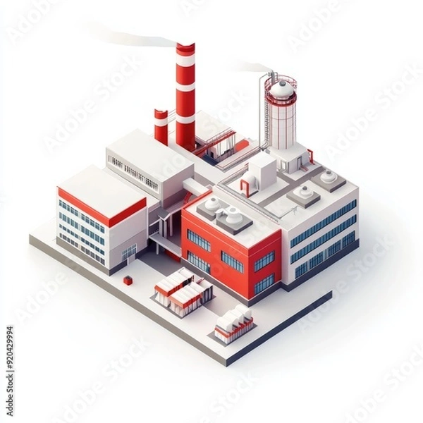 Fototapeta 3D Render of a factory with a simple design and clear sections for different manufacturing tasks