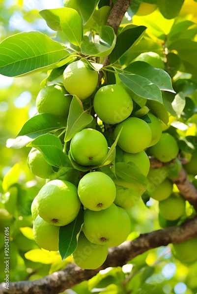 Fototapeta The Enthralling Beauty and Bounty of a Guava Tree Under the Clear Azure Sky