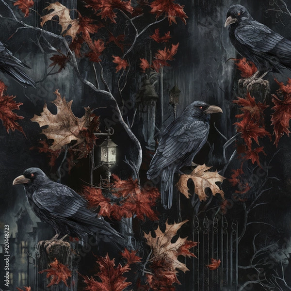 Fototapeta Gothic Noir Winter: A Dark and Moody Winter Pattern with a Gothic Twist, A seamless pattern