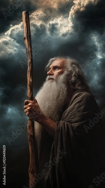 Obraz Moses holding a wooden staff against a dramatic background