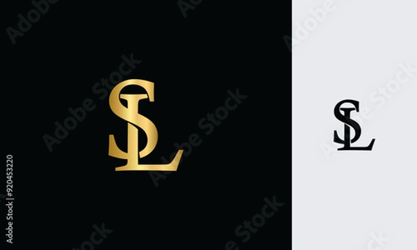 Fototapeta Initial letter SL,LS luxury golden color with overlap vintage font, logo template design monogram