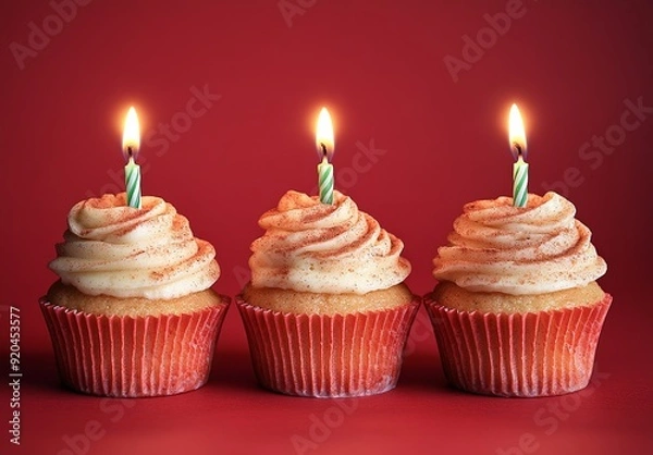 Fototapeta A trio of mini apple cupcakes, wrapped in festive cupcake liners