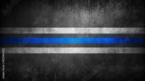 Fototapeta A solemn black and white image depicting a thin blue line on a dark background, symbolizing law enforcement's bravery, sacrifice, and unity in the face of adversity.