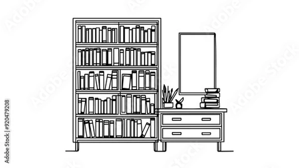 Obraz Line art drawing of a bookshelf 