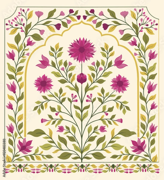 Obraz Mughal decorative ornamental floral. Vintage intricate traditional mughal style with flowers and foliage.