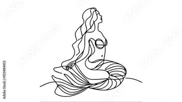 Fototapeta Mermaid line art drawing