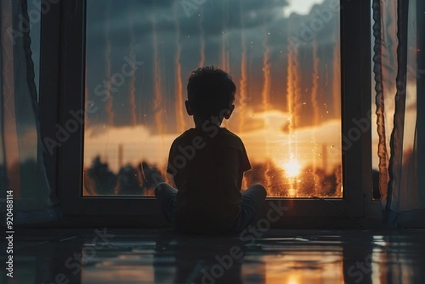 Fototapeta ai generative orphan alone daydreaming in the house