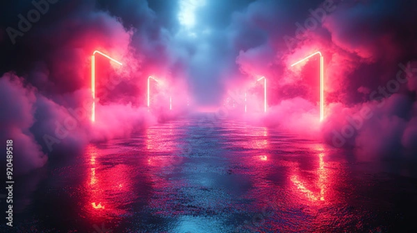 Obraz  A dark, foggy scene with a long, wet path.