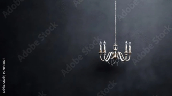 Fototapeta Single chandelier bulb with cobwebs on dark background.