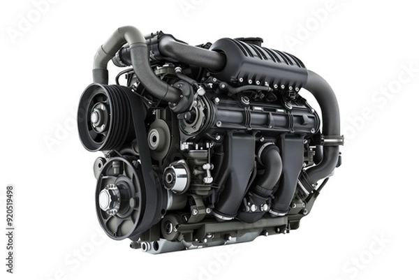Fototapeta Modern high-tech and efficient car engine isolated on a white background