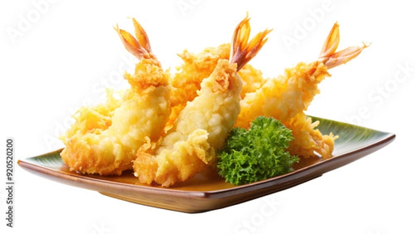 Fototapeta A deep-fried tempura shrimp with a light, airy batter and a golden, crispy coating.