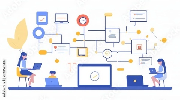 Fototapeta Teamwork and Collaboration in a Digital Workplace