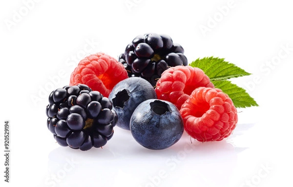 Fototapeta Mix berries in closeup on white background