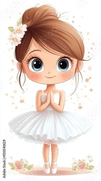 Obraz A charming vector design of a cute ballerina, showcasing her whole body with big lashes on a crisp white background.