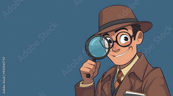 Obraz Cartoon illustration of a detective with a magnifying glass.