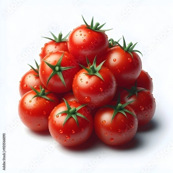 Obraz Close-up photo of a fresh juicy red organic tomato vegetable on a white background