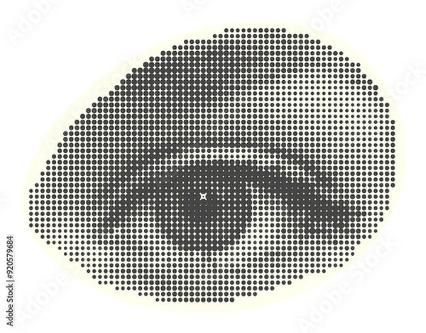 Obraz Set of eyes, lips, ear in halftone style. Retro magazine cut out clippings. Punk y2k collage isolated sticker elements. Mouth and tongue on yellow background. Vintage design Vector illustration