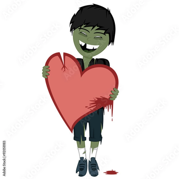 Obraz 
Zombie boy with a bloody heart - Bizarre little zombie boy with a big bloody red heart (you can place your love message on it)