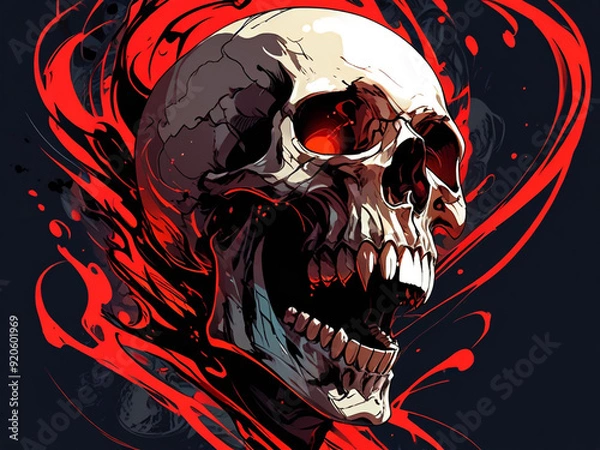 Fototapeta a skull with red eyes and a red background