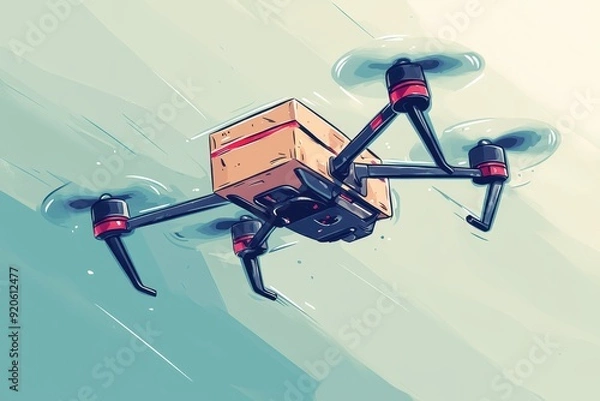 Fototapeta High-Tech Delivery Drone in Flight with Package - Futuristic Logistic Solutions