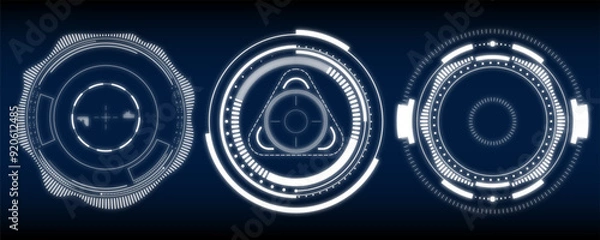 Fototapeta Abstract circle vector illustration, Display aiming target lock with digital technology and hi-tech system. UX, UI, HUD, futuristic user interface, crosshair designs for business, VR, and video games.