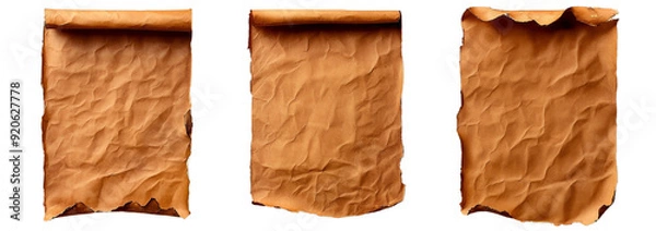 Fototapeta Old parchment texture with worn edges isolated on transparent background