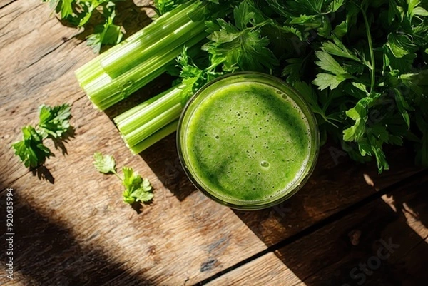 Obraz fresh green smoothie in a glass from pascal celery