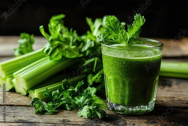 Obraz fresh green smoothie in a glass from pascal celery