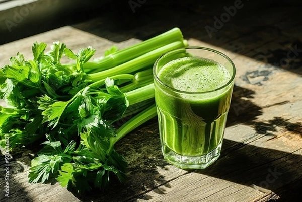 Obraz fresh green smoothie in a glass from pascal celery