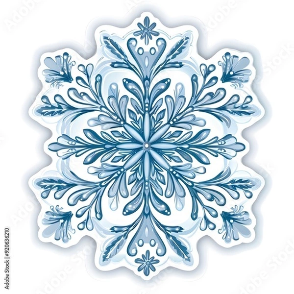 Fototapeta Snowflake Sticker on White Background, Delicate and Intricate Snowflake Designs for Winter-Themed Decoration, Perfect for Seasonal, Festive, and Holiday Applications