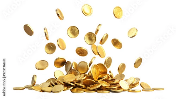 Fototapeta Golden coins of wealth scatter like autumn leaves, a cascading harvest of financial growth