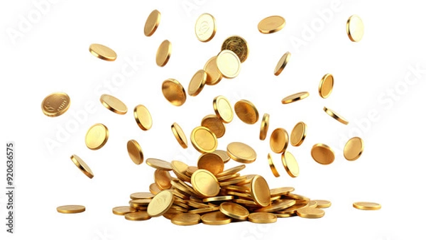 Fototapeta Golden coins of wealth scatter like autumn leaves, a cascading harvest of financial growth
