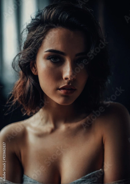 Fototapeta Portrait of a young woman with a bright smile in boudoir style