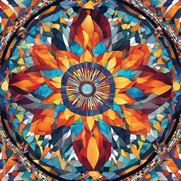 Fototapeta Colorful mosaic with a radial pattern. AI Generated Images