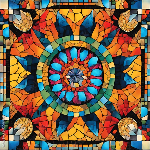 Obraz Colorful mosaic with a radial pattern. AI Generated Images
