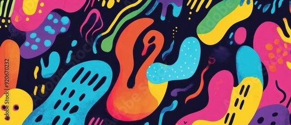 Fototapeta Psychedelic shapes, vibrant retro patterns, flat design illustration