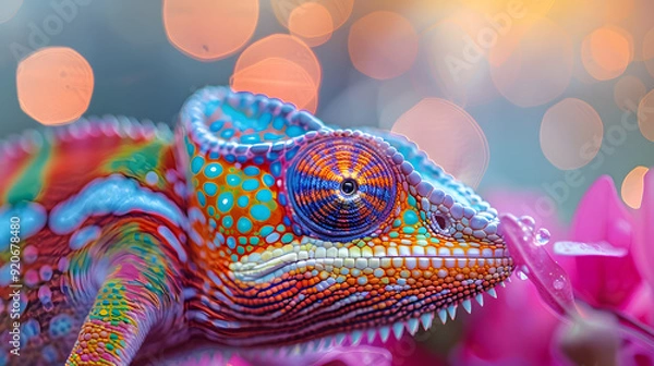 Obraz A colorful lizard with a bright green head and a blue body