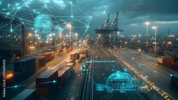 Fototapeta High-Tech AI-Powered Autonomous Logistics Network Managing Global Supply Chains