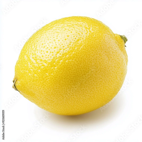 Obraz A lemon sits on a plain white background, its sunny yellow color and textured skin creating a fresh and inviting appearance........