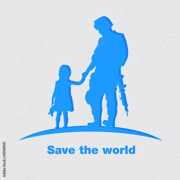 Obraz Silhouette of Soldiers handshake children.  Vector illustration