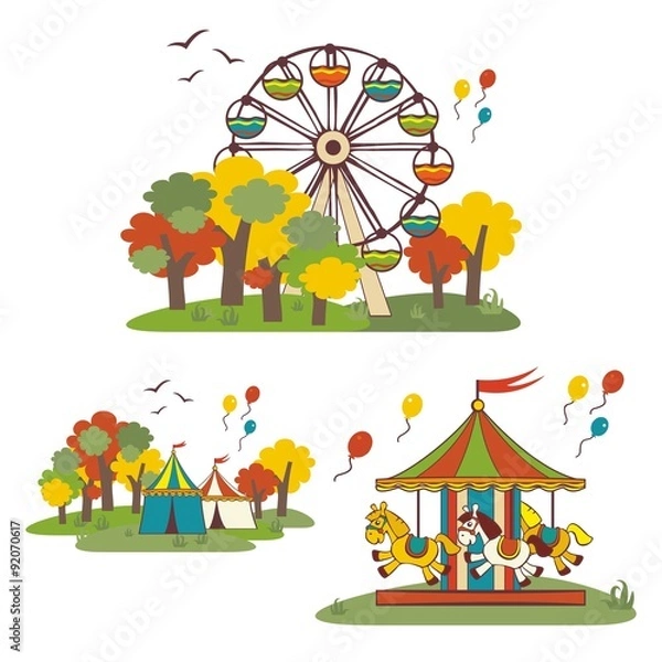 Obraz Kids fun fair, autumn, vector elements