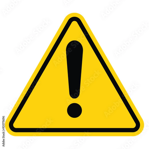 Fototapeta Hazard warning attention sign with exclamation mark symbol in a yellow triangle. Danger, Vector illustration. Attention icon.