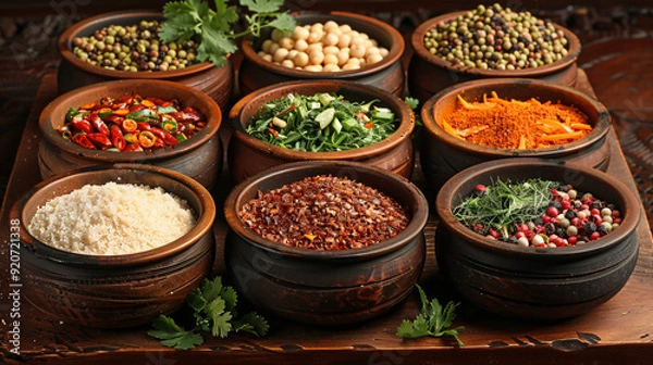Fototapeta Tom Yam Spices in different bowls 