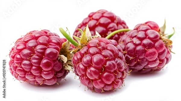 Fototapeta Juicy Ripe Raspberry on White Background - Full Body Shot Close Up Photograph