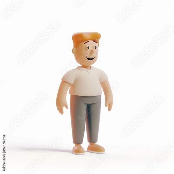 Fototapeta Character smiling man in 3D style on a white background
