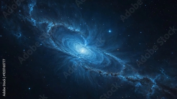 Fototapeta Representing the infinite beauty of outer space, a breathtaking digital artwork depicts a vibrant blue nebula scattered with stars.