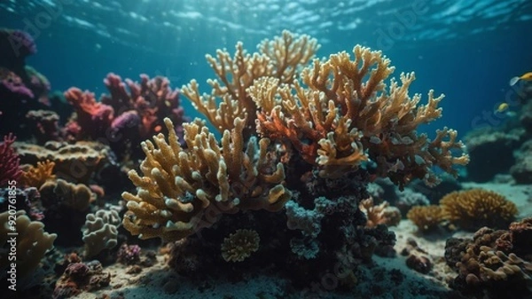 Fototapeta corals on the seabed widescreen background.