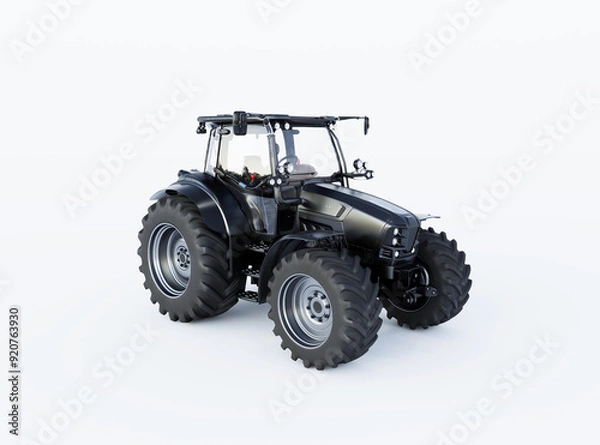 Fototapeta Black tractor 3d rendering illustration on white background with shadow